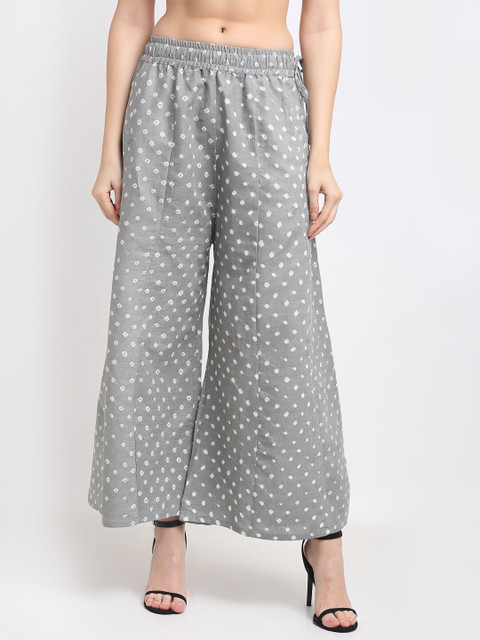 

TAG 7 Women Grey & White Tie and Dye Printed Flared Palazzos