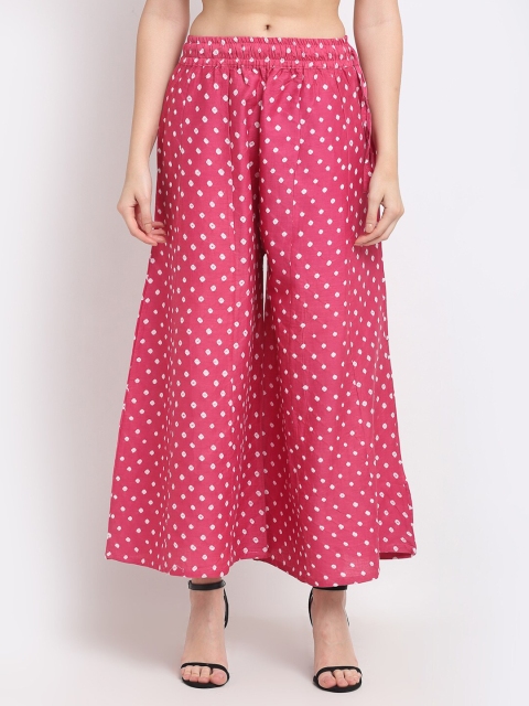 

TAG 7 Women Pink & White Tie and Dye Printed Flared Palazzos