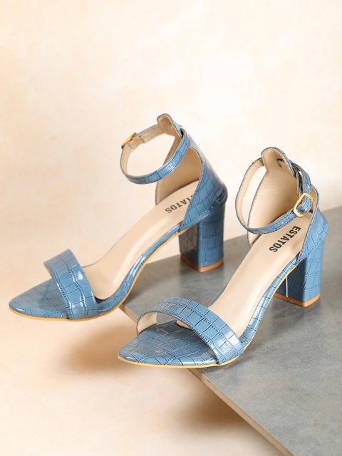 

ESTATOS Blue Textured PU Party Block Sandals
