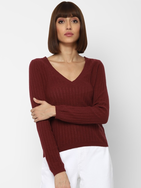 

AMERICAN EAGLE OUTFITTERS Women Burgundy Striped Pullover