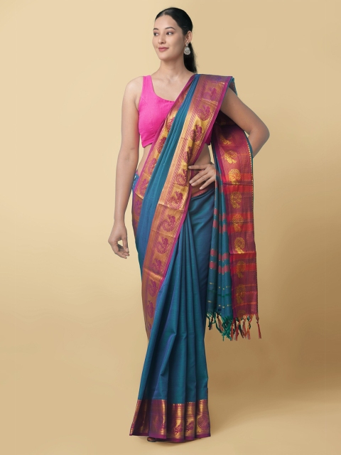 

Unnati Silks Green & Pink Solid Pure Cotton Handloom Narayan Peth Saree