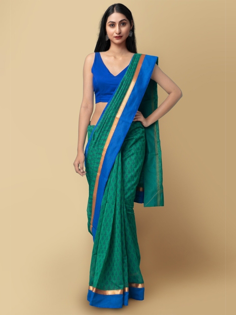 

Unnati Silks Green & Blue Ethnic Motifs Printed Chanderi Art Silk Saree