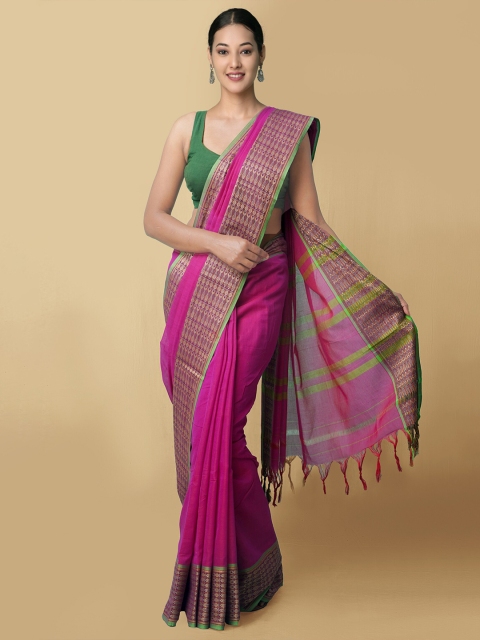 

Unnati Silks Pink & Green Pure Cotton Handloom Narayan Peth Saree