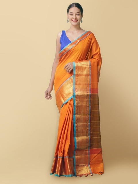 

Unnati Silks Women Orange & Blue Pure Handloom Narayanpet Cotton Sustainable Saree