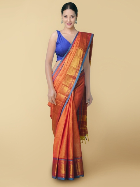 

Unnati Silks Women Orange & Blue Pure Handloom Narayanpet Cotton Sustainable Saree