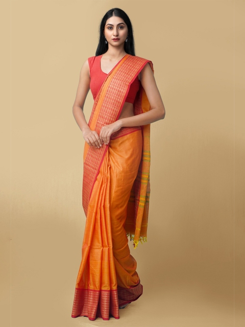 

Unnati Silks Orange & Red Pure Cotton Handloom Narayan Peth Saree