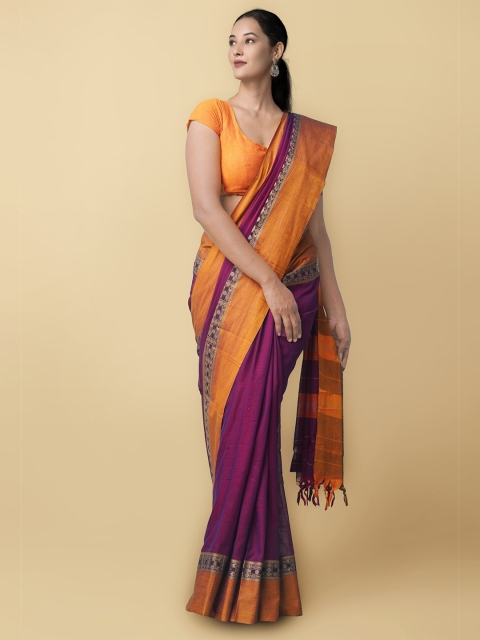 

Unnati Silks Women Purple & Yellow Pure Handloom Narayanpet Cotton Saree