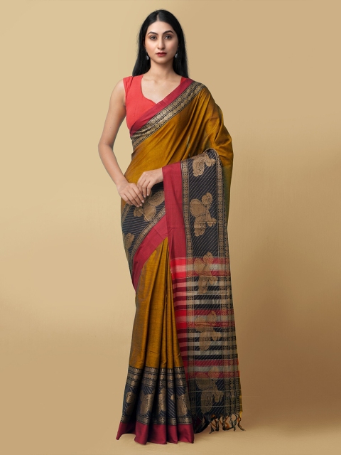 

Unnati Silks Rust & Red Woven Designed Pure Cotton Handloom Kanchi Saree