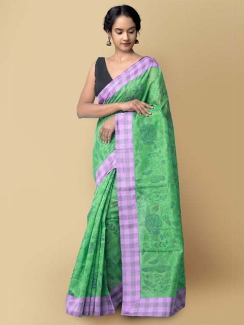 

Unnati Silks Women Green & Purple Chanderi Art Silk Saree