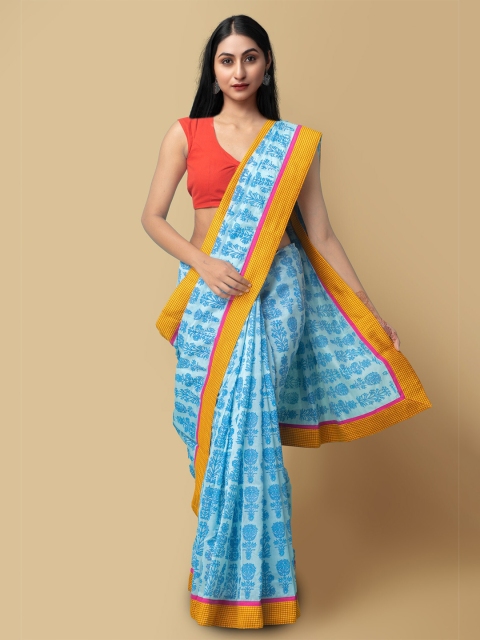 

Unnati Silks Women Blue & Yellow Chanderi Art Silk Saree