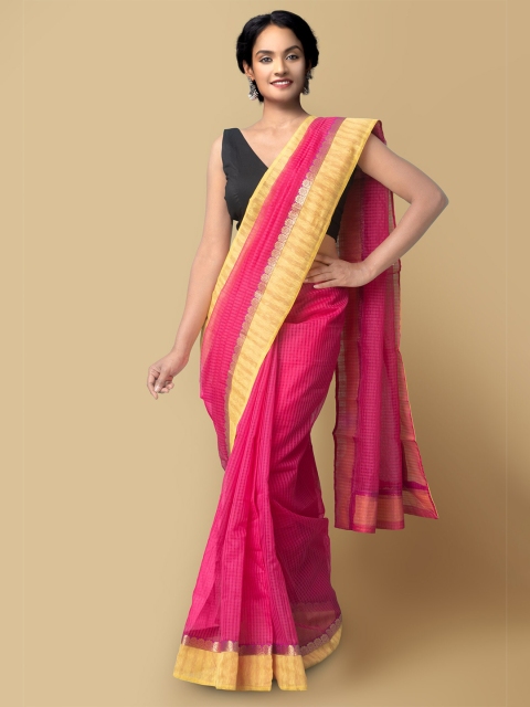 

Unnati Silks Women Pink & Yellow Chanderi Art Silk Saree