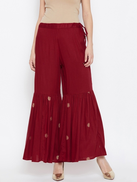 

studio rasa Women Maroon & Gold-Tone Ethnic Motifs Block Printed Sharara