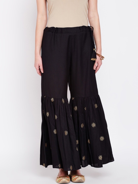

studio rasa Women Black & Gold-Tone Ethnic Motifs Block Printed Sharara