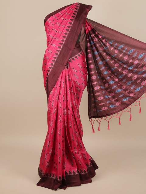 

Pothys Women Pink & Brown Ethnic Motifs Printed Saree