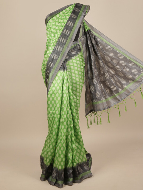 

Pothys Green & Jute Silk Geometric Printed Saree