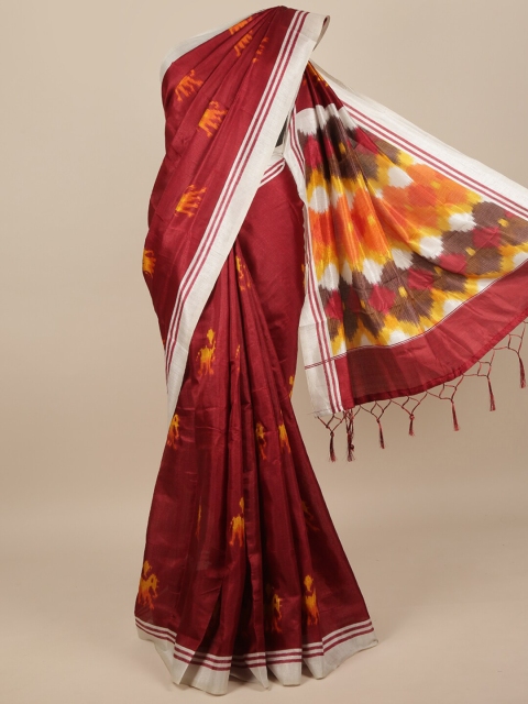 

Pothys Maroon & Yellow Ethnic Motifs Printed Saree