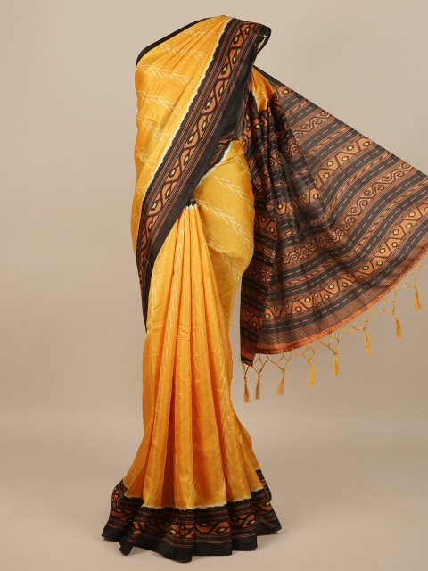 

Pothys Yellow & Black Geometric Printed Saree