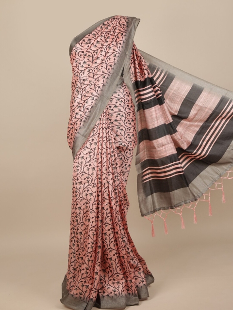 

Pothys Pink & Grey Jute Silk Floral Printed Saree