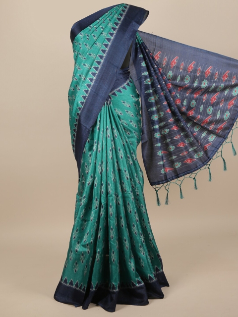 

Pothys Green & Blue Jute Silk Abstract Printed Saree