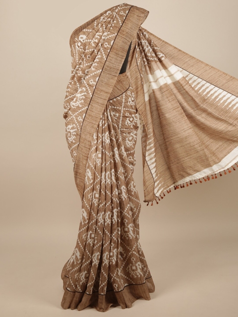 

Pothys Brown & White Jute Silk Ethnic Motifs Printed Saree