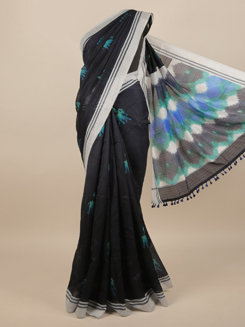 

Pothys Navy Blue & White Jute Silk Ethnic Motifs Printed Saree