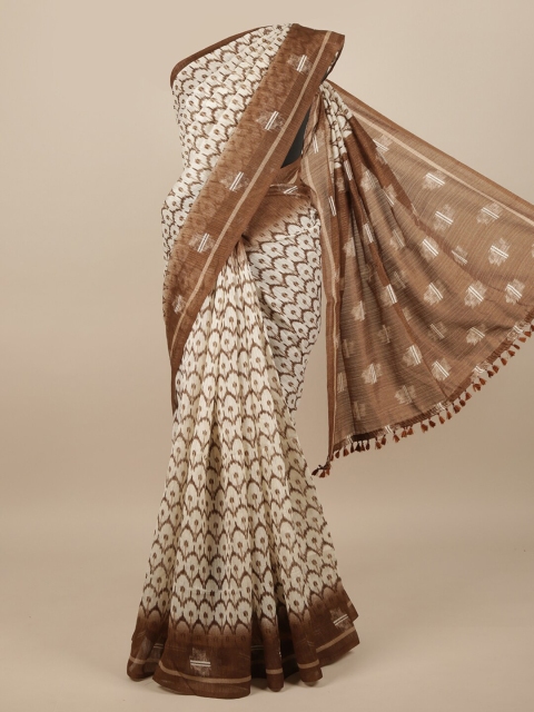 

Pothys Off White & Brown Jute Silk Geomtric Printed Saree