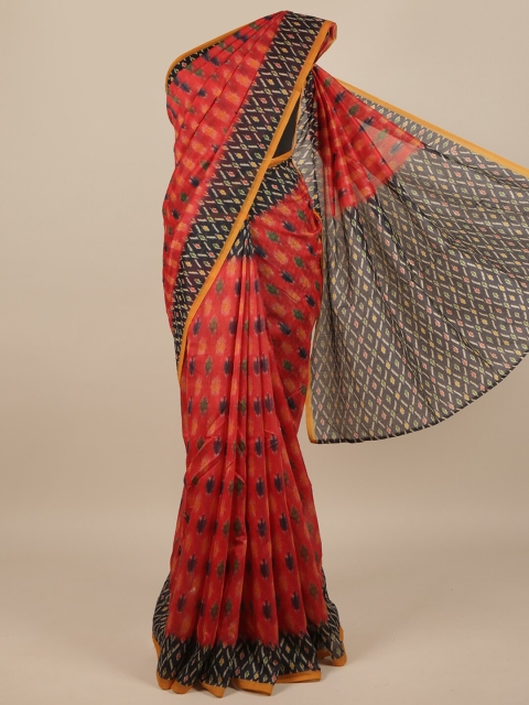 

Pothys Red & Black Jute Silk Geometric Printed Saree
