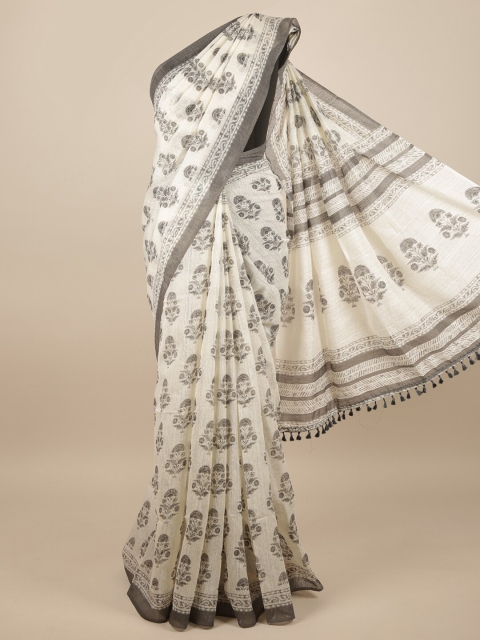 

Pothys Off White & Grey Jute Silk Ethnic Motifs Printed Saree