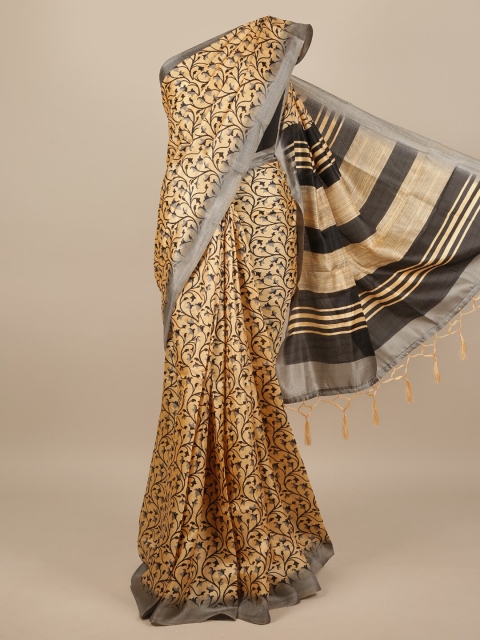 

Pothys Peach-Color & Grey Jute Silk Floral Printed Saree