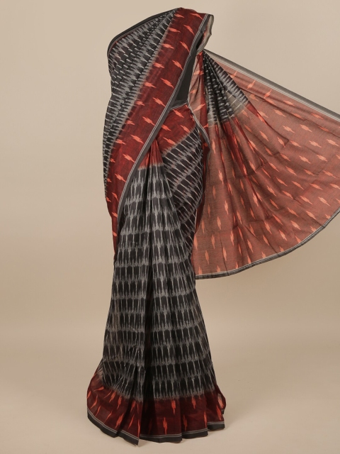 

Pothys Black & Maroon Jute Silk Geometric Printed Saree