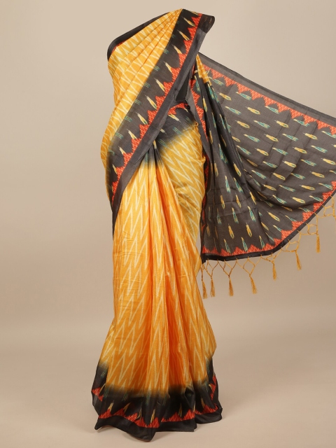 

Pothys Yellow & Grey Jute Silk Geometric Printed Saree