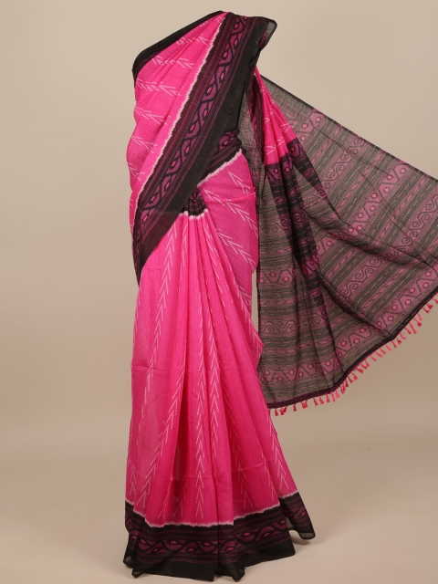 

Pothys Pink & Black Jute Silk Geometric Printed Saree