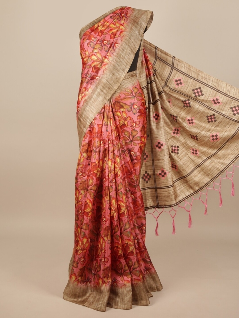 

Pothys Pink & Beige Jute Silk Floral Printed Saree