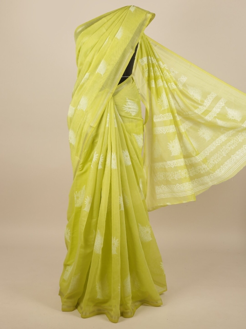 

Pothys Green & White Cotton Blend Floral Printed Saree