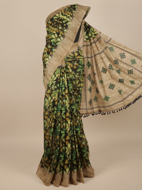 

Pothys Green & Beige Jute Silk Floral Printed Saree