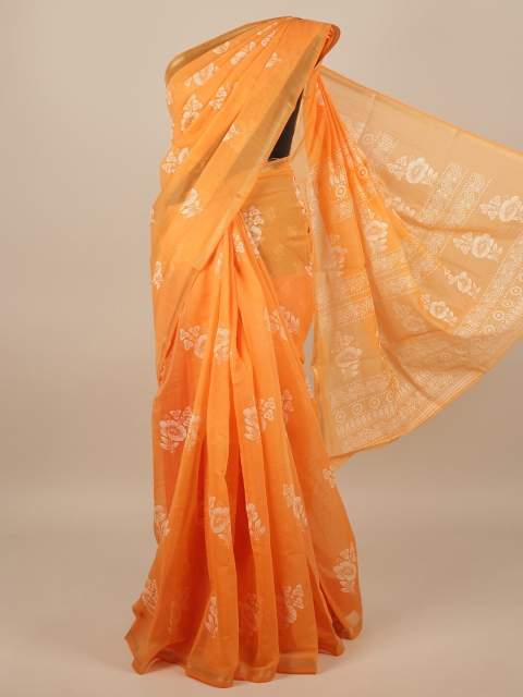 

Pothys Orange & White Cotton Blend Floral Printed Saree