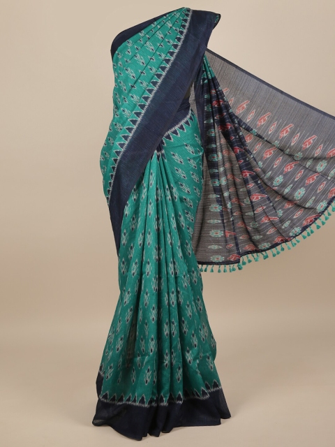 

Pothys Green & Blue Jute Silk Geometric Printed Saree