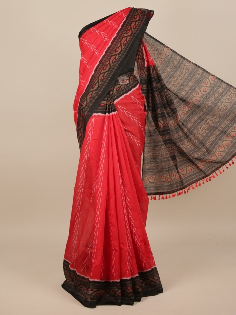 

Pothys Red & Black Jute Silk Geometric Printed Saree