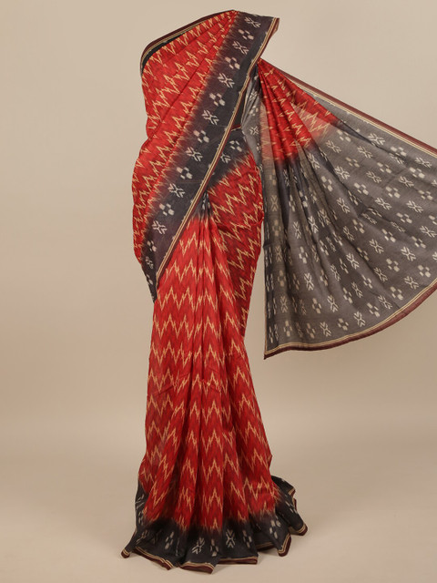 

Pothys Red & Grey Jute Silk Geometric Printed Saree
