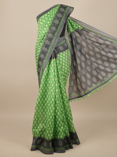 

Pothys Green & Grey Jute Silk Geometric Printed Saree