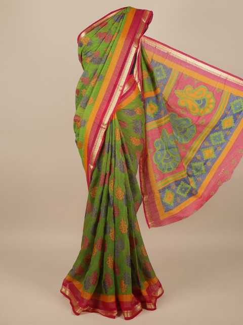 

Pothys Green & Red Poly Chiffon Ethnic Motifs Printed Saree