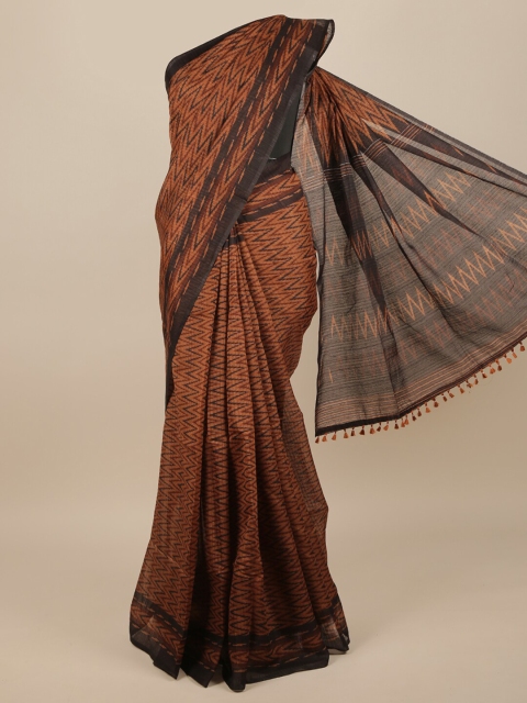 

Pothys Brown & Black Jute Silk Geometric Printed Saree