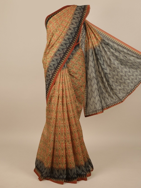 

Pothys Green & Black Jute Silk Geometric Printed Saree