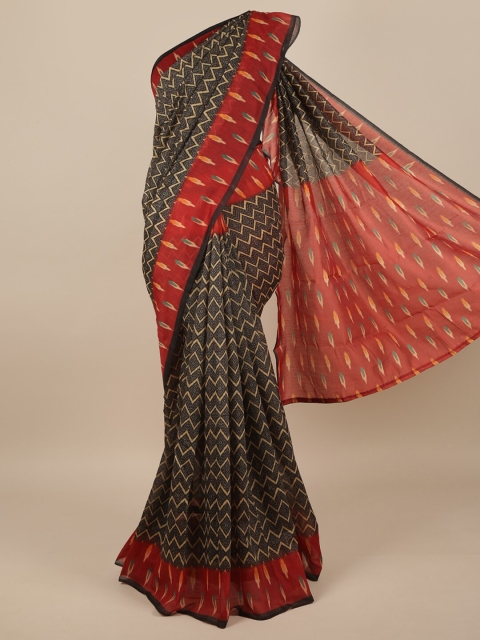 

Pothys Black & Red Jute Silk Geometric Printed Saree
