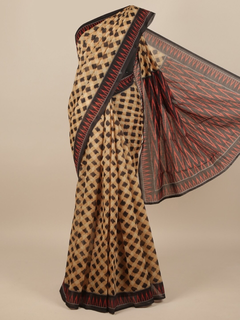 

Pothys Cream-Colored & Black Jute Silk Geometric Printed Saree