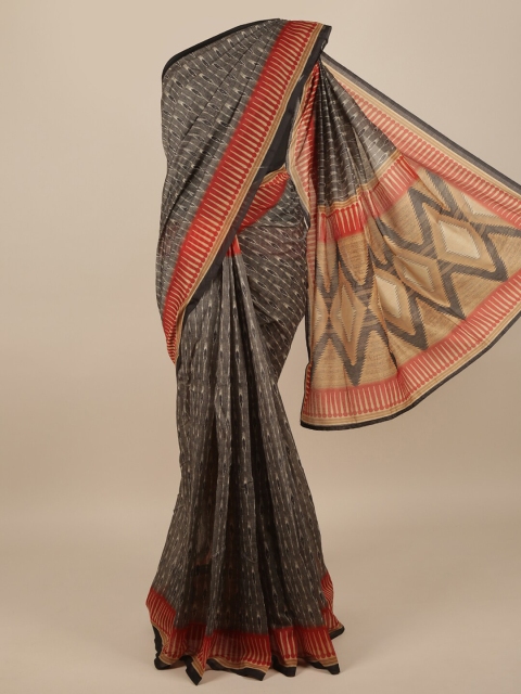 

Pothys Grey & Red Jute Silk Geometric Printed Saree