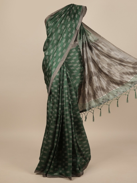 

Pothys Green & Grey Jute Silk Geometric Printed Saree