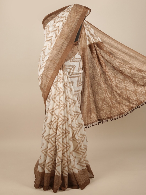

Pothys Off White & Brown Jute Silk Geometric Printed Saree