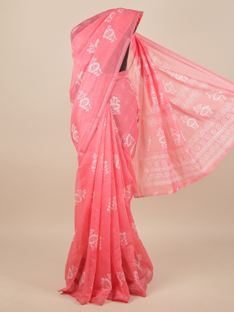 

Pothys Pink & White Cotton Blend Floral Printed Saree