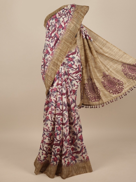 

Pothys Cream-Coloured & Beige Jute Silk Ethnic Motifs Printed Saree